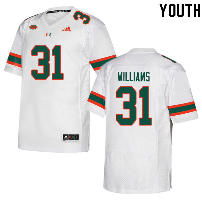 Youth #31 Avantae Williams Miami Hurricanes College Football Jerseys Sale-White